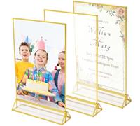 VOSSOT A5 - Set di 3 cornici in acrilico dorato, formato A5, per menù di ristoranti, numeri da tavolo, targa di benvenuto per matrimonio, visualizzazione di foto