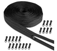 VOSSOT Chiusura lampo infinita nera con cerniera, lunghezza 10 m, larghezza 2,5 cm, chiusura lampo infinita con cerniera, in plastica, chiusura lampo in nylon senza fine, chiusura lampo divisibile,