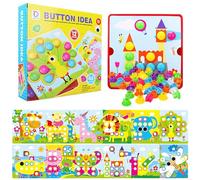 VOSSOT Early Early - Gioco educativo a incastro, a forma di mosaico, per bambini da 4 a 6 anni, con 46 grandi perle e 12 carte colorate (pavone)