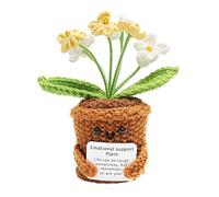 VOSSOT Fiore all’uncinetto Non Ti Scordar di Me regalo, Pianta positiva fatta a mano con 6 fiori e biglietto, Mini vaso decorativo per maestra, amica, scrivania o finestra