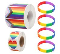 VOSSOT LGBTQ - 1000 adesivi arcobaleno, 4 braccialetti arcobaleno, adesivi Pride Sticker, LGBTQ, adesivi Gay Pride, adesivi con bandiera arcobaleno
