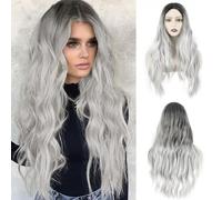 VOSSOT Parrucca Lunga da Donna Grigia Argento, Elegante e Confortevole Ombré, 26 Pollici, per Uso