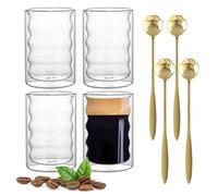 VOSSOT Set di 4 Bicchieri Termici a Doppia Parete da 350 ml per Caffè, Latte Macchiato e Bevande, Vetro Borosilicato, con 4 Cucchiai in Acciaio Inox 304, Design Floreale Rosa