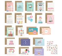 VOSSOT Set Fai-da-Te Biglietto Buon Compleanno per Bambini - 20 Biglietti Auguri con Buste e Adesivi - Perfetto per Feste, Regali, Scuola e Famiglia