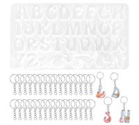 VOSSOT Stampo per Alfabeti in Resina Epossidica Set, Stampo in Silicone Perforato a Forma di Lettera Silicone con Anello Divisorio, Resina Epossidica Stampo per Portachiavi Fai da Te Gioielli Numero