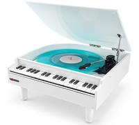 Vosterio Giradischi in vinile, 3 marce, con altoparlanti stereo integrati, giradischi con funzione di ricezione Bluetooth e uscita Bluetooth, lettore USB, vinile a MP3, bianco