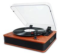 Vosterio Vinile Giradischi Bluetooth con Casse, Lettore LP Vintage con Altoparlanti Stereo, 3 Velocità Gira Dischi per Vinili con Uscite RCA, Presa Cuffie, Radio FM, USB, Aux-in e display a LED