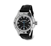 VOSTOK | Amphibia 120512 Orologio da polso subacqueo automatico a carica automatica, Pelle nera, Subacqueo