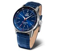 Vostok Europe Orologio analogico automatico da uomo, con cinturino in acciaio inox, NH35-560A687, 560a687 - Cinturino in pelle blu/blu, cinghia