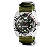 Vostok | Orologio da polso anfibio automatico russo subacqueo a carica automatica | WR 200m | Amphibia 710334 | Orologio meccanico da 40 mm quadrante nero | Punti luminosi, Verde, Subacqueo