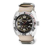VOSTOK | orologio da polso classico anfibio automatico a carica automatica russo subacqueo | WR 200 m | moda | business | orologi casual da uomo | modello 710335, Beige, Subacqueo