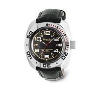 VOSTOK | orologio da polso classico anfibio automatico a carica automatica russo subacqueo | WR 200 m | moda | business | orologi casual da uomo | modello 710335, Pelle nera, Subacqueo