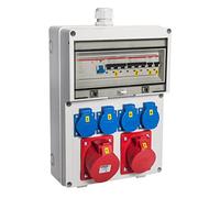 VOTHA® - Distributore da parete cablato"WÜRZBURG" con interruttore FI, presa 230 V ~ 4, CEE 16 A, 400 V~ 1, CEE 32 A, 400 V~ 1, LS 16 A, 1 polo, C 2, LS 16 A, 3 poli, C 1, LS 32 A, 3 A, 3 A, ig, C 1.