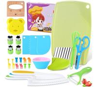 Votoko 31 Pezzi Coltelli da Cucina per Bambini, Coltello per Bambini Montessori, con Forme per Imparare Tagliare le Verdure, Coltelli in Legno, Set di Coltello da Cucina per Bambini per la vera Cucina