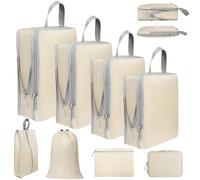 Votoko 8 Pezzi Organizer Valigia Salvaspazio Set, Compression Packing Cubes Organizer Valigie con Doppia Cerniera, Compressione Organizzatori Valigia Viaggio per Vestiti e Cosmetici, Beige