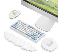 Votoko Poggiapolso Bianco, Tappetino Ergonomico per Mouse con Cuscinetto in Gel e Supporto per Polso in PU Pelle con Schiuma Memory, Poggiapolsi per Mouse, Sottomano, Set Tappetino per Mouse 3-in-1