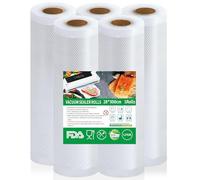Votoko Sacchetti Sottovuoto per Alimenti, 5 Rotoli 28x300 cm, Compatibili con Tutte le Macchine Sottovuoto, Senza BPA, 190 µm, Conservazione Sottovuoto Prolungata