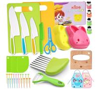 Votoko - Set di 42 coltelli da cucina di sicurezza per bambini, coltello con formine per verdure, coltello in legno, tagliere, set da cucina per bambini a partire dai