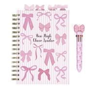 VOTUM Pink Bow Spiral Notebook with Dividers & Multi-Color Click Pen - Cute Ribbon Journal Organizer for School, Work & Daily Notes, Kawaii Stationery Gift