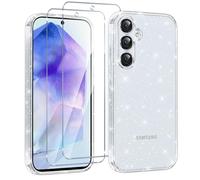 Votvloay Cover Glitter per Samsung Galaxy A55 5G 6,5'' con 2 Pellicola Protettiva in Vetro Temperato, Aesthetic Brillantini Antiurto Custodia, Morbido TPU Silicone Case per Samsung A55 5G, Trasparente