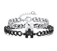 Votvlog Bracciale di coppia a puzzle, bracciale di coppia a puzzle Yin e Yang, bracciale regolabile in argento e nero, regalo di coppia per lui e per lei