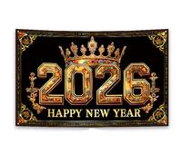 Votvlog Capodanno Deko 2026, striscione di Capodanno, 180 x 110 cm, tessuto di sfondo extra grande, decorazione per feste di Capodanno, decorazione per feste di Capodanno (corona dorata)