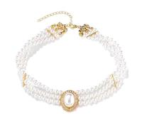 Votvlog Wedding Suite Beads Choker Collana 3 File Choker Simulato Perla Rodiato Placcato Eleganza Charm Delle Donne Collana Multi Layer Choker Catena Rotonde per Gioielli da Donna, Regali Compleanno