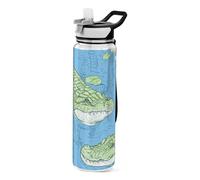 voucong 32oz Cartoon coccodrillo blu paglia bottiglie d'acqua Tritan BPA piombo non tossico riutilizzabile bottiglie d'acqua di plastica per viaggiare