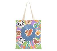voucong Adesivi animali dei cartoni animati Borsa di tela con motivo carino per le donne con tasche con manici Borse di tela riutilizzabili Tote Bag Bulk Teacher Gift