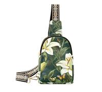 voucong Alla moda Retro Lily Flower Verde e Bianco 、 borsa a tracolla da uomo leggera antifurto borsa a tracolla per il viaggio, Retro Lily Fiore Verde e Bianco 、, 1 size