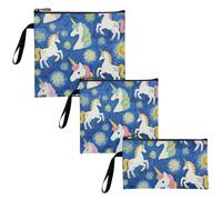 voucong Art Oil Painting Unicorni Blu 3 Pz Riutilizzabili Snack Borse e Sandwich Borse Multiuso Lunch Tote per Picnic Lavoro Viaggi Ufficio