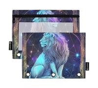 voucong Astuccio con 3 anelli e carte dei tarocchi al neon con finestra trasparente in colori assortiti, per ufficio, scuola, cosmetici, 2 pezzi