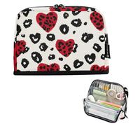 voucong Astuccio organizer di grande capacità borse per il trucco ad alta capacità per adolescenti forniture scolastiche preppy moda amore rosso leopardo stampa natale