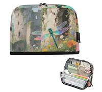 voucong Astuccio organizer per matite di grande capacità, con scomparto per preppy liceo, castello, libellula, fiore