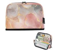 voucong Astuccio organizer per matite di grande capacità, grande capacità, per insegnanti, materiale scolastico, grigio pesca, oro, tracce glitterate