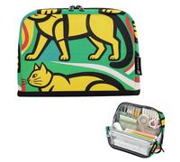 voucong Astuccio organizer per matite, grande capacità, con cerniera, per ragazzi e adolescenti, scuola preppy, arte geometrica, frammenti di pittura e gatto