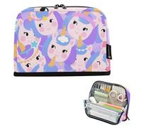 voucong Astuccio organizer per matite, grande capacità, con cerniera, per ragazzi e adolescenti, ufficio, cartoni animati, graziosi, viola, unicorni