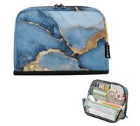 voucong Astuccio organizer per matite, grande capacità, portatile, per donne, università, marmo, blu reale, grigio