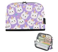 voucong Astuccio per matite di grande capacità borsa per il trucco con scomparto per gli uomini asilo cartone animato carino unicorni viola