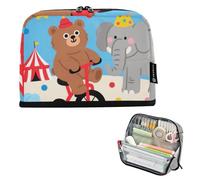 voucong Astuccio per matite di grande capacità, con scomparti per trucchi, per adolescenti, asilo, un simpatico cartone animato e uno zoo colorato