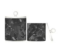 voucong Barattoli in plastica trasparente con texture effetto marmo nero, con coperchio, dispensa, essenziali, decorativi, per filo interdentale, confezione da 2