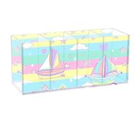 voucong Barca a vela Island Cartoon Rainbow Stripes acrilico portapenne per scrivania estetica 4 scomparti plastica trasparente scrivania organizzazione per ufficio accessorio