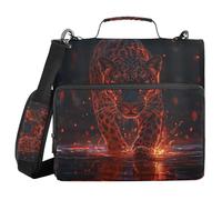 voucong Bella borsa portadocumenti con cerniera a 3 anelli, motivo leopardo di fuoco, con manico e tracolla rimovibile, impermeabile, organizer per scuola e ufficio