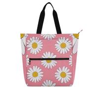 voucong Bella margherita floreale pesca bianco libri Tote Bag per bambini adulti impermeabile insegnante Tote Bag con cerniera per scuola e tempo di gioco