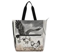 voucong Bird Catch Chicken Vintage Kids Tote Bag Piano Book Bag per bambini Adulti Leggero Riutilizzabile Borsa della spesa con Tasche con Cerniera per Scuola Shopping Drogheria