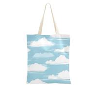 voucong Blu cielo e bianco puro motivo a righe Doodle Art Tote Bag in tela per le donne con tasche con manici Borsa riutilizzabile Tote Bag Bulk Beach Gifts