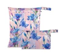 voucong Blue Bellflower Pink Stripes Watercolor Style Zip Baby Pannolino Bag 2 Pack Travel Essentials per bambini con maniglie per il bagno