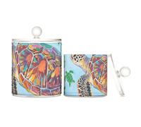 voucong Blue Turtle Sea - Contenitore portaoggetti in plastica trasparente con coperchio, confezione da 2