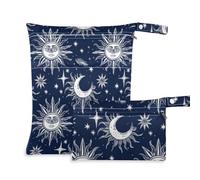 voucong Boho Moon - Borsa riutilizzabile per palestra, confezione da 2, con manici per palestra, colore: blu scuro