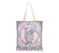 voucong Boho Plaid Delfini Viola Tela Totes Per Le Donne per Le Donne Con Tasche Con Manici Borse di Tote Riutilizzabili Regali di Collega Bulk